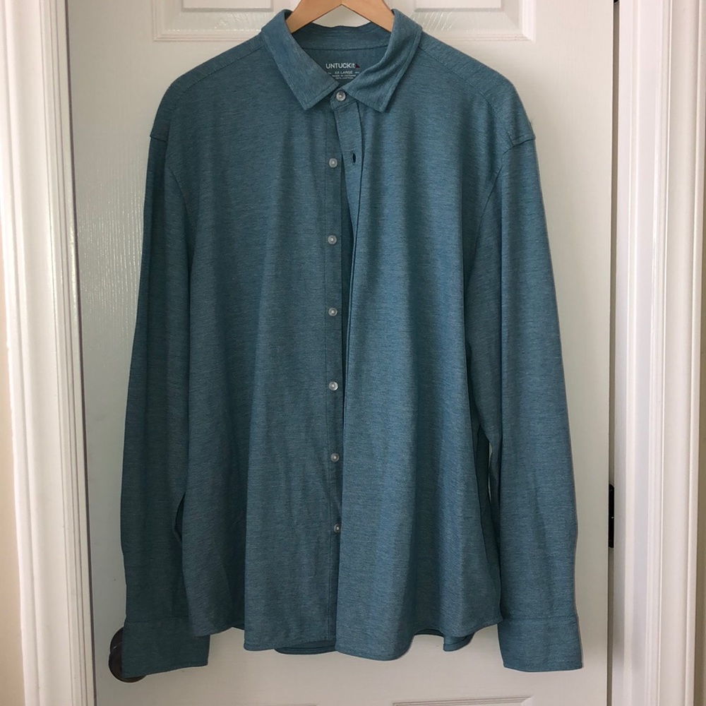 UNTUCKit XXL Teal Pique Polo Button Down